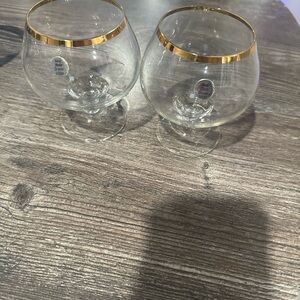 Set of 2 Gold-Rimmed Brandy Snifters